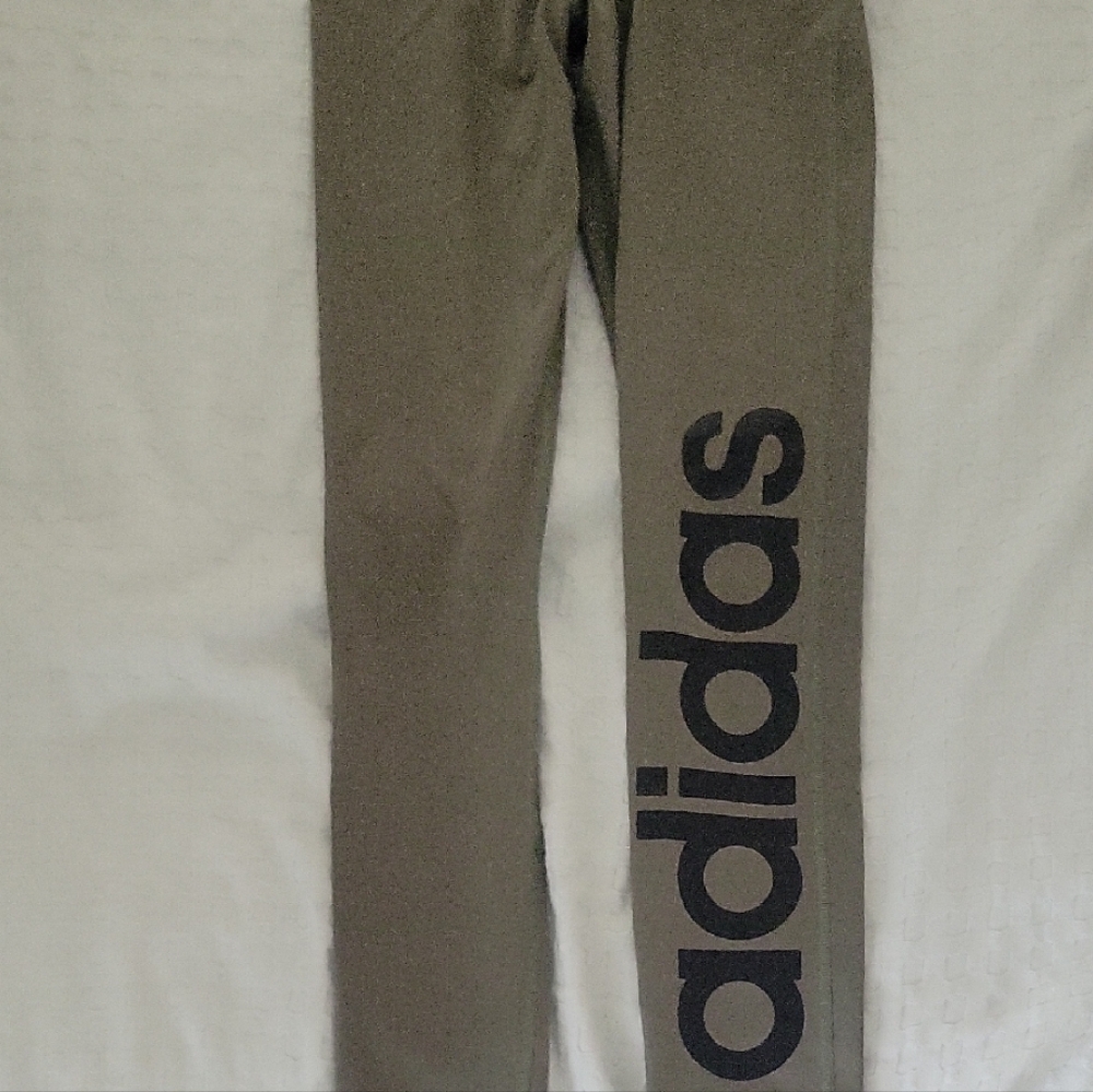 Adidas Olive Leggings with Black Lettering